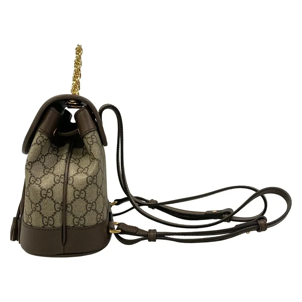 Gucci Ophidia Mini Backpack 795221 Gray Beige Dark Brown Multi PVC Leather